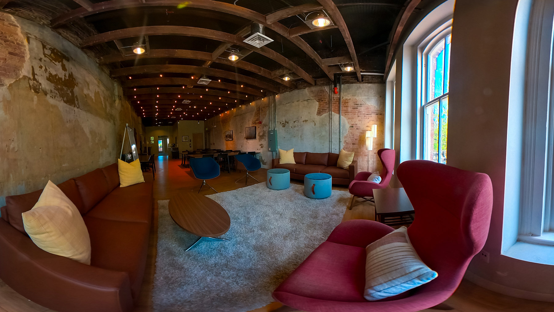 Sitting area at the large event space at The Hub