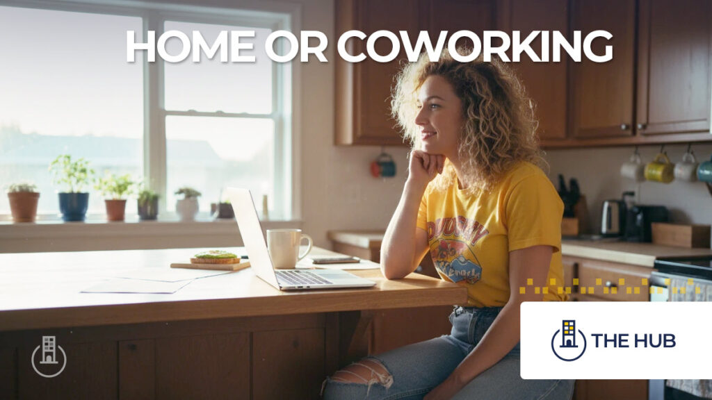 Home or Coworking? A girl works from her kitchen.